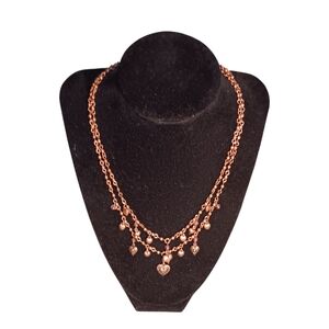 Elegant Copper Tone Necklace With Heart Pendants Max. Length 11"